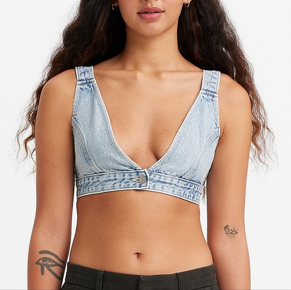 NWT Levi's Light Indigo Stonewash Joli Denim Crop Top L - Picture 8 of 10